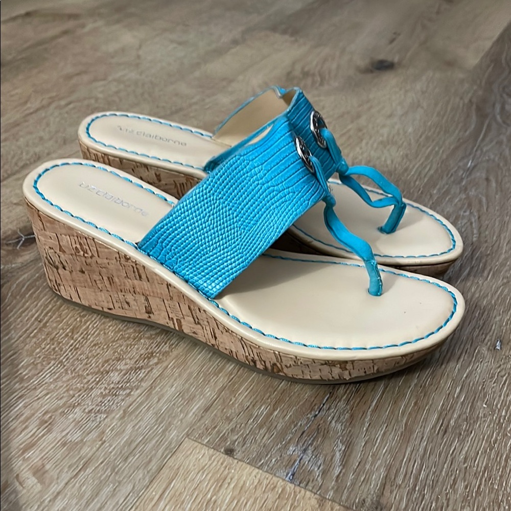 Liz Claiborne Blue Pink Sandals with Medallion Embellishment